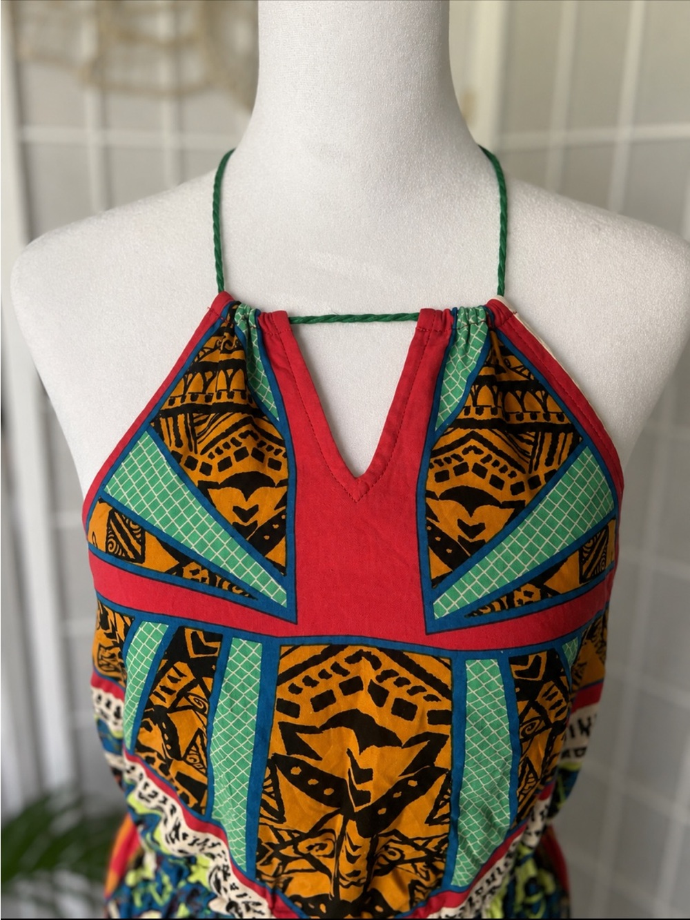 Flying Tomato Colorful Boho Maxi Dress | Size L (Fits M) | Tie Neck - Picture 2 of 4